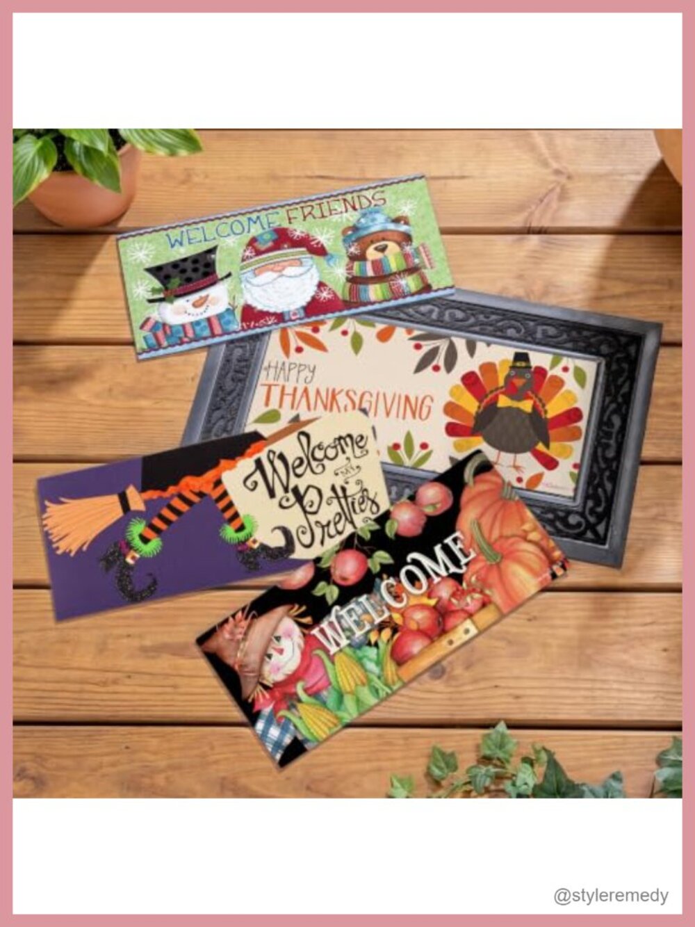 Sassafras Interchangeable Holiday Doormat Insert Bundle with Tray Set of 5
